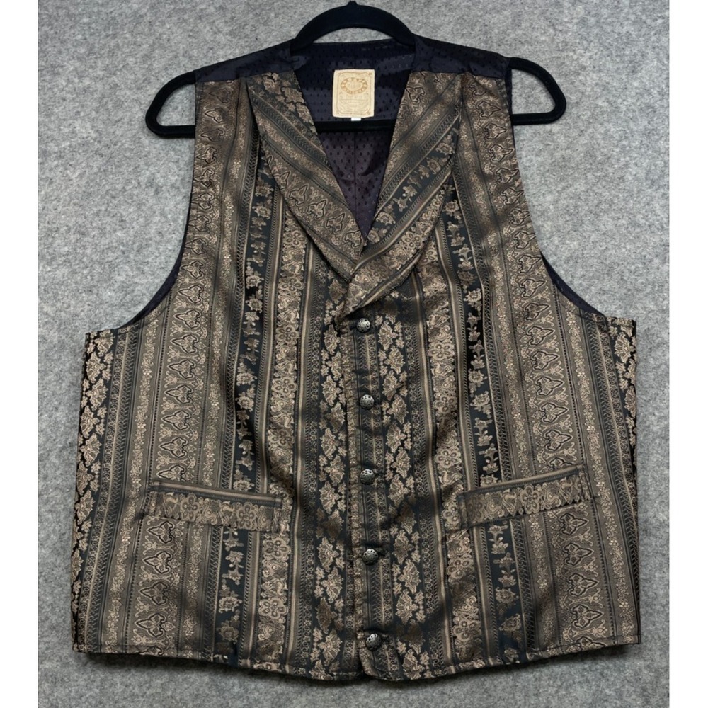 Vintage Wah Maker Vest Mens L Gold Black Brocade Western Frontier Old West
